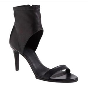 Vince black Annalie leather ankle cuff open toe heels pumps zip up strappy